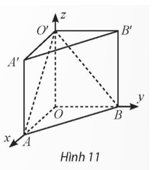 Trong không gian Oxyz, cho hình lăng trụ OAB.O'A'B'. Biết O là gốc tọa độ, A(2; 0; 0), B(0; 3; 0), O'(0; 0; 5). Viết phương trình các mặt phẳng (O'AB) và (O'A'B').   (ảnh 1)