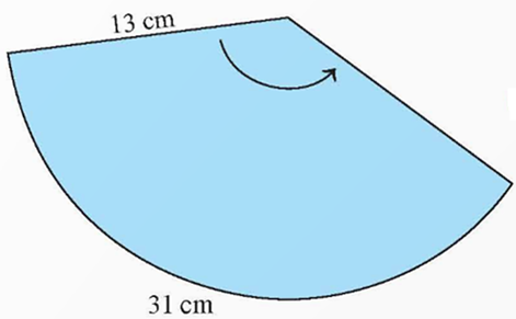 Tạo lập hình nón có chiều cao 12 cm và bán kính đáy 5 cm theo hướng dẫn sau: − Cắt tấm bìa hình quạt tròn có bán kính bằng độ dài đường sinh  (ảnh 2)