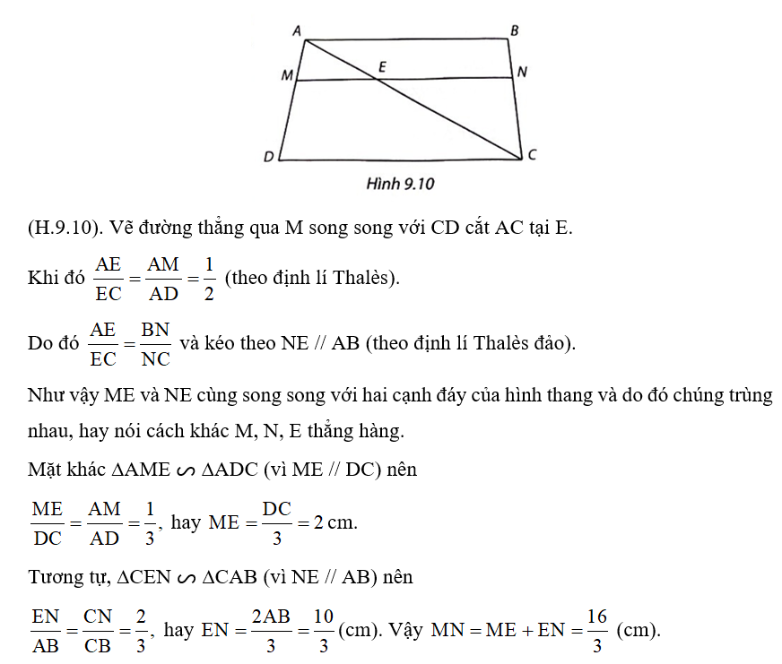 Cho hình thang ABCD (AB // CD) và các điểm M, N lần lượt nằm trên các cạnh (ảnh 1)