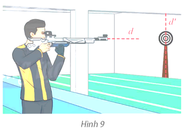 Một phần mềm mô phỏng vận động viên đang tập bắn súng trong không gian Oxyz. Cho biết trục d của nòng súng và cọc đỡ bia d' có phương trình lần lượt là: (ảnh 1)