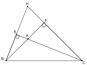 Cho tam giác ABC không phải là tam giác vuông, có các đường cao BE, CF cắt nhau tại điểm H. a) Giả sử ABC là tam giác nhọn. Chứng minh rằng ∆ABE ᔕ ∆ACF; từ đó suy ra ∆AEF ᔕ ∆ABC. Kết quả đó còn đúng không, nếu ABC là tam giác tù (chỉ cần xét 2 trường hợp: góc A tù và góc B tù)? c) Cho biết AB = 10 cm, BC = 15 cm và BE = 8 cm. Tính EF. (ảnh 2)