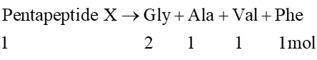 Thủy phân hoàn toàn 1 mol pentapeptide X, thu được 2 mol glyin (Gly), 1 mol alanine (Ala), 1 mol valine (Val) và 1 mol phenylalanine (Phe). Thủy phân không hoàn toàn X thu được dipeptide Val-Phe và tripeptide Gly-Ala- Val nhưng không thu được dipeptide Gly-Gly. Chất X có công thức là (ảnh 1)