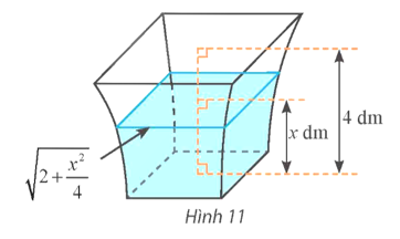 Một bình chứa nước có hình dạng như Hình 11. Biết rằng khi nước trong bình có chiều cao x (dm) (ảnh 1)