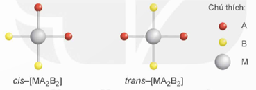 Xét phức chất vuông phẳng có nguyên tử trung tâm M và hai loại phối tử A, B. Cả A và B đều có dung lượng phối trí là 1. 1. Viết các công thức hóa học có thể có của phức chất (bỏ qua điện tích của phức chất). 2. Biểu diễn dạng hình học có thể có của các phức chất. (ảnh 1)