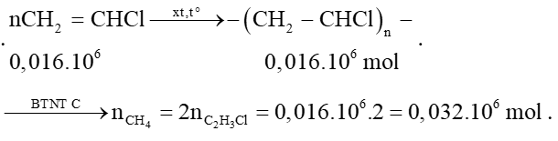 PVC được điều chế từ khí thiên nhiên (chứa 95 % thể tích \[C{H_4}\]) theo sơ đồ chuyển hoá và hiệu suất của mỗi giai đoạn như sau: . Muốn tổng hợp 1 tấn PVC thì cần bao nhiêu \[{m^3}\] khí thiên nhiên ở đktc? (ảnh 1)