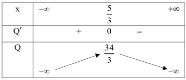 Cho biết điện lượng trong một dây dẫn theo thời gian biểu thị bởi hàm số \(Q\left( t \right) =  - 3{t^2} + 10t + 3\) với t được tính bằng giây, Q được tính bằng Culông. Thời điểm mà điện lượng trong dây dẫn lớn nhất là Đáp án: ………. (ảnh 1)