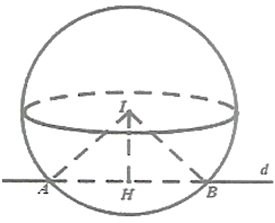 Trong không gian với hệ tọa độ \({\rm{Oxyz,}}\) cho đường thẳng và mặt cầu \(\left( S \right)\) tâm I có phương trình  (ảnh 1)