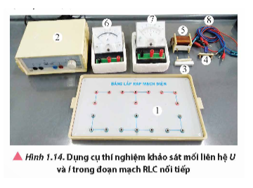 * Mục đích:  Khảo sát mối quan hệ giữa điện áp hiệu dụng và cường độ dòng điện hiệu dụng trong mạch điện xoay chiều RLC mắc nối tiếp. (ảnh 1)