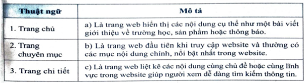 Hãy ghép nối các Thuật ngữ và Mô tả về các loại trang web (ảnh 1)