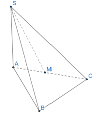 Cho hình chóp S.ABC có SA vuông góc với mặt phẳng (ABC) và tam giác ABC vuông cân tại B, biết SA = AB = BC = a. Gọi M là trung điểm của cạnh AC. (ảnh 1)