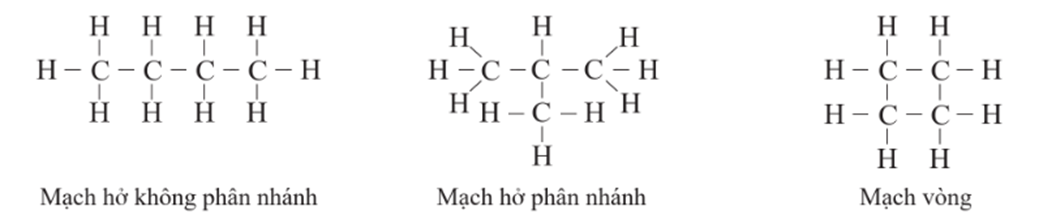 Nguyên tử carbon có thể liên kết trực tiếp với nhau tạo ra những loại mạch carbon nào? Cho thí dụ minh hoạ. (ảnh 1)