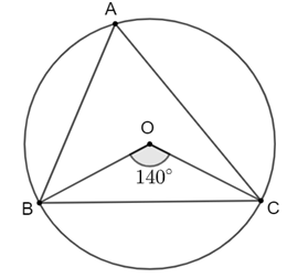 Chọn phương án đúng.  Cho tam giác nhọn ABC nội tiếp đường tròn (O). Biết góc BOC = 140o hỏi số đo của góc BAC bằng bao nhiêu? (ảnh 1)