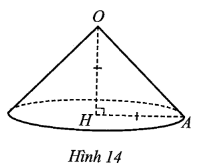 Khi quay tam giác OHA vuông cân ở H một vòng xung quanh đường thẳng cố định OH, ta được một hình nón như ở Hình 14. Hỏi diện tích xung quanh của hình nón đó là bao nhiêu centimét vuông (làm tròn kết quả đến hàng đơn vị)? Biết diện tích tam giác OHA là 4 cm2. (ảnh 1)