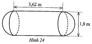 Một cái bồn chứa xăng gồm hai nửa hình cầu và một hình trụ với các kích thước như ở Hình 24. Hỏi thể tích của bồn chứa bằng bao nhiêu mét khối (làm tròn kết quả đến hàng phần mười)? (ảnh 1)