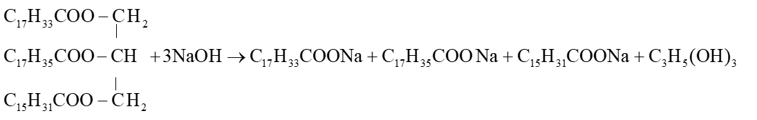 Một triester của glycerol có công thức câu tạo như sau:     a) Viết phương trình hoá học của phản ứng xà phòng hoá triester trên bằng dung dịch NaOH.  b) Tính khối lượng hỗn hợp muối tạo thành khi 1 mol triester trên phản ứng hết với dung dịch NaOH. (ảnh 1)