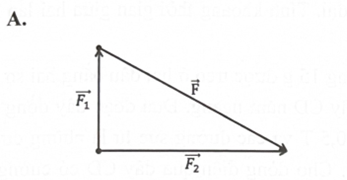 Một vật chịu tác dụng đồng thời của hai lực F1 vàF2 có phương vuông góc với nhau. Hình vẽ nào dưới đây biểu diễn đúng hợp lực F) của hai lực  (ảnh 1)