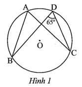 Số đo góc BAC trong Hình 1 là A. 55°. B. 32,5°. C. 65°. D. 25°. (ảnh 1)