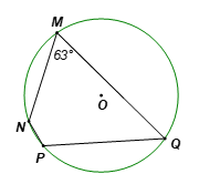 Cho tứ giác MNPQ nội tiếp đường tròn (O; R) và góc M = 63o Số đo của góc P là A. 63°.  B. 117°.  C. 63°.  D. 126° (ảnh 1)