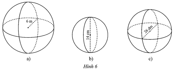 Tính diện tích mặt cầu và thể tích của hình cầu sau: (ảnh 1)