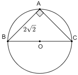 Cho đường tròn (O) ngoại tiếp tam giác ABC. Tính bán kính của (O), biết rằng ABC là tam giác vuông cân tại A và có cạnh bên bằng 2can2 cm (ảnh 1)