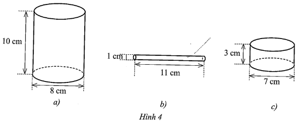 Tính diện tích toàn phần của mỗi hình trụ cho ở các hình 4a, 4b, 4c sau: (ảnh 1)