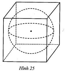Người ta đổ đầy nước vào một bể hình lập phương cạnh 2a. Tiếp theo, người ta thả vào trong bể đó một vật thể có dạng hình cầu (đặc, không thấm nước) bán kính a như Hình 25. Hỏi lượng nước còn lại trong bể bằng bao nhiêu phần trăm lượng nước bị trào ra khỏi bể (làm tròn kết quả đến hàng phần mười)? (ảnh 1)