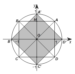 Trên mặt phẳng tọa độ Oxy, cho hình vuông ABCD với A(1; 1), B(–1; 1), C(–1; –1), D(1; –1). Phép quay ngược chiều 45° tâm O biến các điểm A, B, C, D lần lượt thành các điểm A’, B’, C’, D’. Tính diện tích tứ giác A’B’C’D’. (ảnh 1)