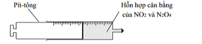 Nitrogen dioxide \(\left( {{\rm{N}}{{\rm{O}}_2}} \right)\) và dinitrogen tetroxide \(\left( {{{\rm{N}}_2}{{\rm{O}}_4}} \right)\) cùng tồn tại ở trạng thái cân bằng theo phương trình sau:   (nâu đỏ)   (không màu)   Một ống tiêm chứa hỗn hợp cân bằng của hai khí trên có màu nâu. Tiến hành kéo pít tông, giữ nguyên vị trí của pít tông rồi để yên ống tiêm trong một khoảng thời gian (2-3 phút).   Hiện tượng quan sát được là  (ảnh 2)