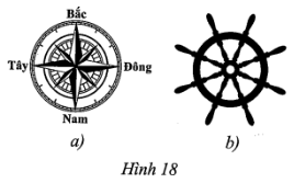 Khi quan sát la bàn (Hình 18a), bác An thấy con tàu mà bác điều khiển đang đi thẳng và di chuyển về hướng Bắc. Hỏi bác phải thực hiện phép quay nào trên bánh lái (Hình 18b) để con tàu rẽ sang: (ảnh 1)