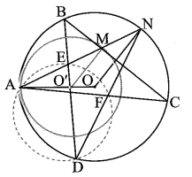 Cho hai đường tròn (O; R) và (O’; R’) (R > R’) tiếp xúc trong tại A. Một tiếp tuyến của đường tròn (O’) tại M cắt đường tròn (O) tại hai điểm B, C. Đường thẳng BO’ (ảnh 1)