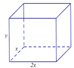 Ông \(A\) dự định sử dụng hết \(6,5\,\,{m^3}\) kính để làm một bể cá bằng kính có dạng hình hộp chữ nhật không nắp, chiều dài gấp đôi chiều rộng (các mối ghép có kích thước không đáng kể). Bể cá có dung tích lớn nhất bằng bao nhiêu (kết quả làm tròn đến hàng phần trăm)?  Đáp án: ………. (ảnh 1)