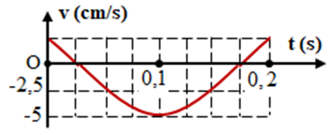 Hình bên là đồ thị biểu diễn sự phụ thuộc của vận tốc  theo thời gian t của một vật dao động điều hòa. Phương trình dao động của vật là (ảnh 1)