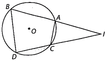 Cho điểm I nằm ngoài đường tròn (O). Qua I kẻ hai đường thẳng lần lượt cắt (O) tại bốn điểm A, B và C, D sao cho A nằm giữa B và I, C nằm giữa D và I.  (ảnh 1)