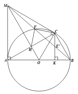 Cho tam giác ABC có CA > CB và nội tiếp đường tròn tâm O đường kínhAB Các tiếp tuyến với đường tròn O tại A và C cắt nhau tại M  (ảnh 2)