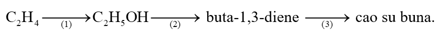 Trong công nghiệp, để điều chế cao su buna người ta có thể đi từ nguyên liệu khí ethylene thu được từ dầu mỏ theo sơ đồ sau: (ảnh 1)