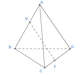 Cho tứ diện ABCD. Gọi E, F là các điểm lần lượt thuộc các cạnh AB, CD sao cho AE = 1/3AB và CF = 1/3CD. Chứng minh rằng:  (ảnh 1)