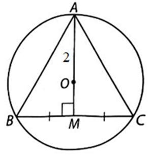 Cho tam giác đều ABC nội tiếp đường tròn (O) bán kính 2 cm. Tính độ dài các cạnh của tam giác ABC. (ảnh 1)