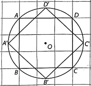 a) Cho hình vuông ABCD nội tiếp đường tròn (O) như hình bên. Phép quay thuận chiều 45° tâm O biến các điểm A, B, C, D lần lượt thành các điểm A', B', C', D'. Hãy vẽ tứ giác A'B'C'D'. (ảnh 2)