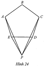 Cho ngũ giác đều ABCDE. Về phía ngoài của ngũ giác đó dựng tam giác đều PDE (Hình 24). Tính số đo góc APC. (ảnh 1)