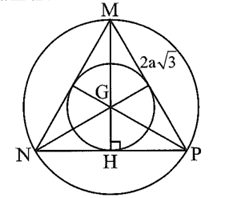Cho tam giác đều MNP có cạnh bằng 2acan3 Tính theo a bán kính các đường tròn ngoại tiếp và nội tiếp tam giác MNP.  (ảnh 1)