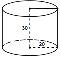 Cho hình trụ có bán kính đáy bằng 20 cm, chiều cao bằng 30 cm. a) Tính diện tích xung quanh của hình trụ. b) Tính thể tích hình trụ. (ảnh 1)