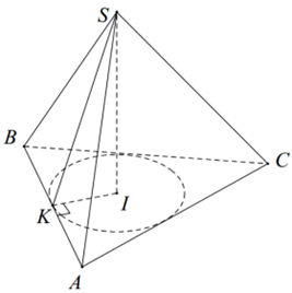 Cho hình nón đỉnh \(S\), đáy là hình tròn nội tiếp tam giác ABC. Biết rằng \(AB = BC = 10a\,,\,\,AC = 12a,\) góc tạo bởi hai mặt phẳng  (ảnh 1)