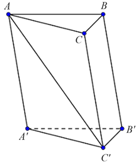 Cho hình lăng trụ \(ABC.A'B'C'\) có đáy \(ABC\) là tam giác vuông cân tại \(A,{\mkern 1mu} \,\,AC = 2\sqrt 2 ,\)biết góc giữa \(AC'\) và \(\left( {ABC} \right)\) bằng \(60^\circ \) và \(AC' = 4\). Thể tích \[V\] của khối lăng trụ \(ABC.A'B'C'\) là   	 (ảnh 1)