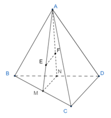 Cho tứ diện ABCD. Gọi M, N lần lượt là trung điểm của các cạnh BC, BD. Gọi E, F lần lượt là trọng tâm của các tam giác ABC, ABD. Chứng minh rằng: (ảnh 1)