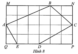 Cho hình chữ nhật MNPQ và ngũ giác ABCDE trên lưới ô vuông như Hình 8, với cạnh của mỗi ô vuông nhỏ là 1 cm. Tính tỉ số diện tích ngũ giác ABCDE và diện tích hình chữ nhật MNPQ (làm tròn đến hàng phần mười). (ảnh 1)