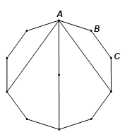 Gọi A, B, C là ba đỉnh liên tiếp của một đa giác đều có 10 cạnh. Số đo của góc ABC là A. 144°.  B. 36°.  C. 72°.  D. 152°.  (ảnh 1)