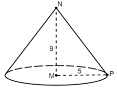 Chọn phương án đúng.  Một hình nón có bán kính đáy bằng 5 cm, chiều cao bằng 9 cm. Thể tích của hình nón là (ảnh 1)