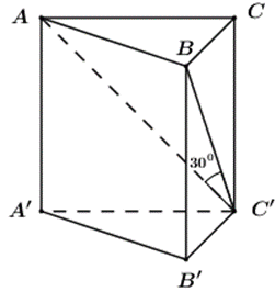 Cho khối lăng trụ đứng \(ABC.A'B'C'\) có đáy là tam giác vuông \(ABC\) vuông tại \[A,\] \(AC = a,\,\,\widehat {ACB} = 60^\circ .\) Đường thẳng  (ảnh 1)