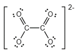 Công thức Lewis của ion oxalate được cho như hình bên dưới. Mỗi nguyên tử carbon dùng bao nhiêu electron để tham gia tạo liên kết? (ảnh 1)