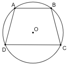 Cho hình thang ABCD (AB song song với CD) nội tiếp đường tròn (O). Chứng minh rằng ABCD là hình thang cân. (ảnh 1)